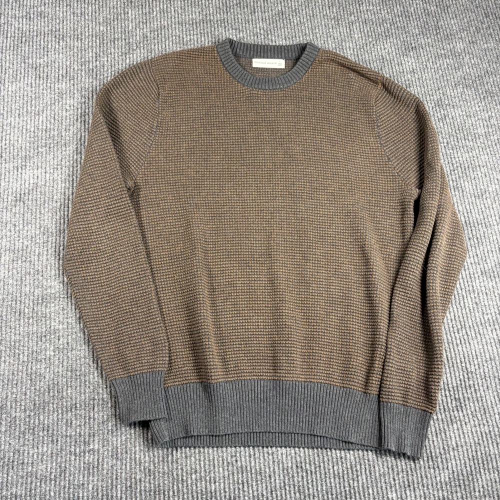 Mutual Weave‎ Sweater Mens L Brown Gray Waffle Knit Crewneck Pullover L